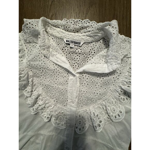 Walter Baker Eyelit flutter sleeve white Bib Collar Ruffle Shirt Small Coquette - Picture 8 of 11